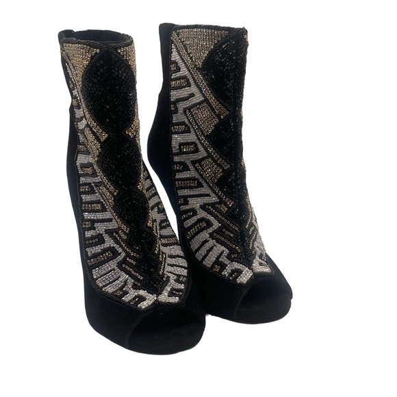 Balmain x H&M Peep-Toe Crystal Beaded Heel Boots Sz Eu 39 / US 8 - Picture 2 of 16